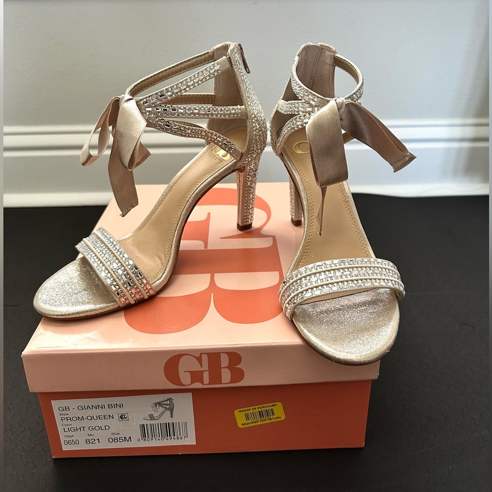 Gianni Bini Prom Queen Rhinestone Heels- Champagne/Light Gold Wedding Heels